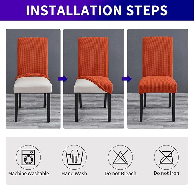 Howhic Stretch Chair Covers for Dining Room Set of 6, Removable Washable Dining Room Chair Covers, Dining Chair Slipcovers Seat Protector, Great for Home and Banquet (Pureed Pumpkin, 6 Pack)