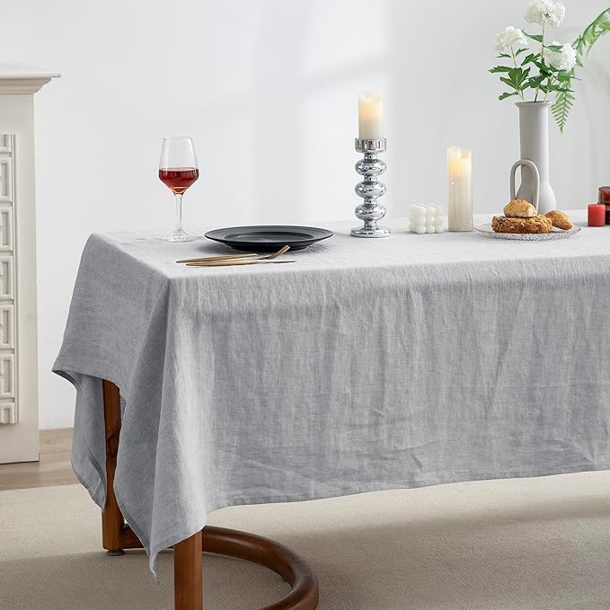 EVERLY 100% Pure Linen Rectangle Tablecloths 60x108Inches for Dining,Buffet Parties,Picnic,Events,Weddings and Restaurants,Decorative Halloween,Thanksgiving Machine Washable Tablecloths-Light Grey