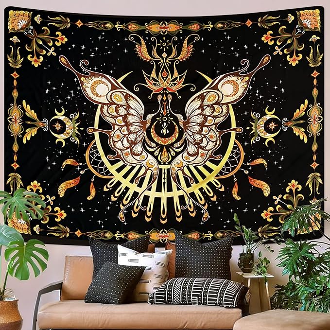 CHDGDHC Butterfly Tapestry - Moth Wall Hanging, UV Resistant, Waterproof, Machine Washable, Lightweight, Psychedelic Bedroom Aesthetic Decor for Bedroom, Living Room, Yoga Room - 79.92x59.84 Inch