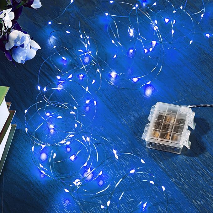 4 Pack 32.8 Ft. Battery Operated Outdoor String Lights with Remote & Timer, LED Blue Fairy Lights, Waterproof Twinkle Lights for Bedroom, Dorm, Mason Jar, Wedding, Party, Christmas