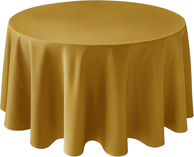 Biscaynebay Textured Fabric Round Christmas Table Cloths 108", Gold Water Resistant Table Covers for Dining, Kitchen, Wedding, Parties etc. Machine Washable