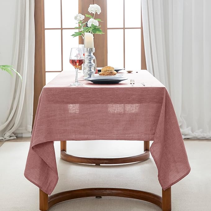 EVERLY 100% Pure Linen Rectangle Tablecloths 60x108Inches for Dining,Buffet Parties,Picnic,Events,Weddings and Restaurants,Decorative Halloween,Thanksgiving Machine Washable Tablecloths-Muddy Pink