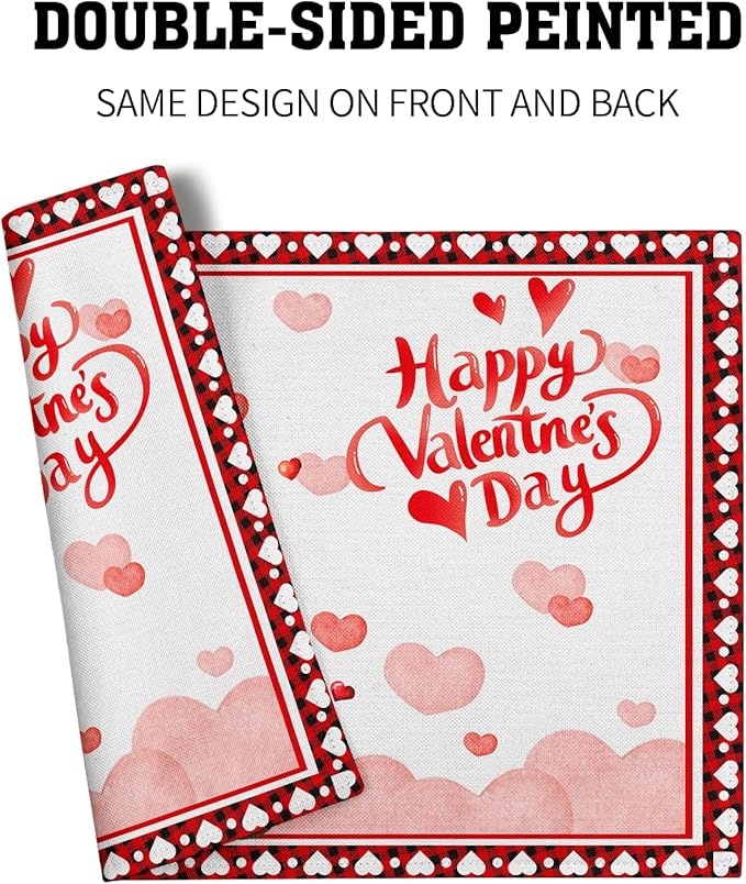 Valentines Day Placemats Red Truck Love Heart Placemats Set of 4 Cute Gnome Place Mats for Kitchen Dining Party Table Home Decoration Size 18x12 in