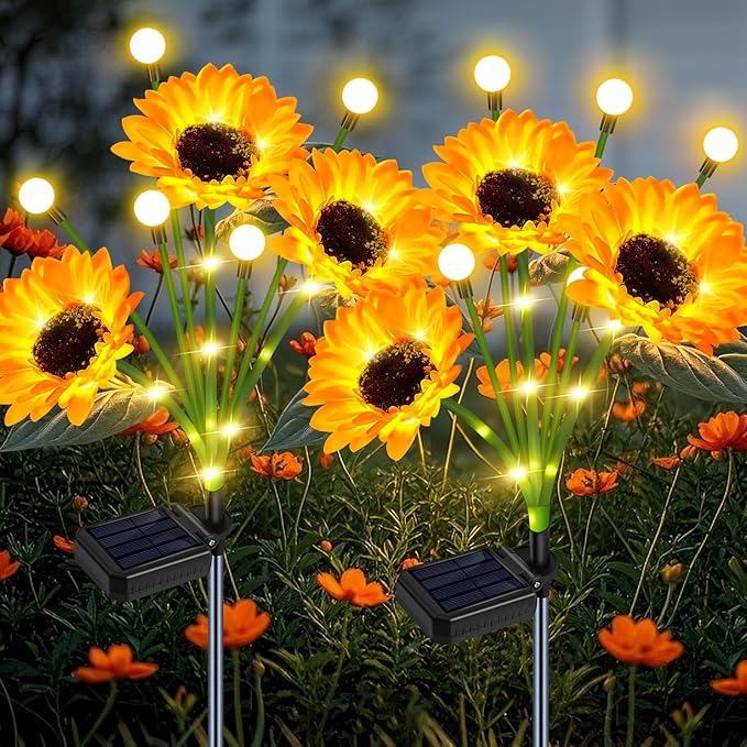 TEDOF Solar Sunflowers & Firefly Lights Solar Outdoor Waterproof - All Weather Sway Lights for Gardens Gifts for Women,Sunflower Decorations for Patio Yard Lawn