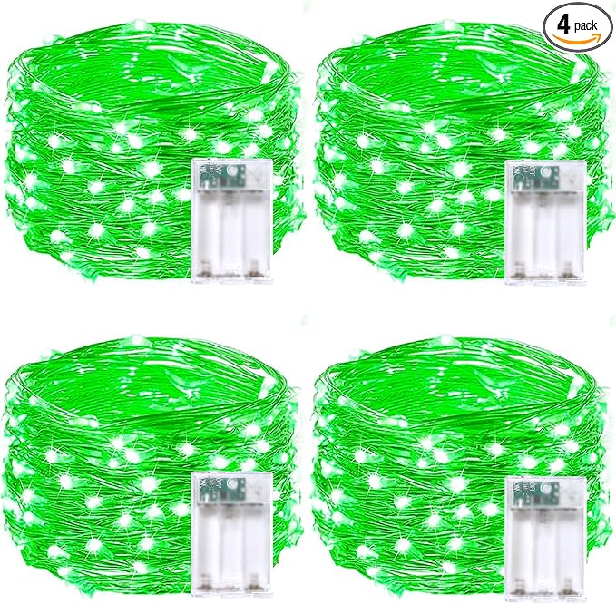 4 Pack 20FT 60LED Halloween Battery Operated Fairy Lights with Timer, Waterproof Battery String Lights Outdoor Indoor, Battery Twinkle Lights for Bedroom Wedding Birthday Party Halloween (Green)