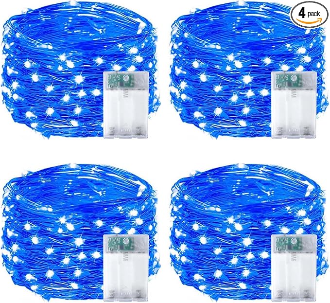 4-Pack 50 LED Christmas Fairy Lights Battery Operated with Timer, 16FT Waterproof Starry String Lights Outdoor Indoor Cuttable Fairy Lights for Bedroom Home Wedding Party Christmas Decoration (Blue)