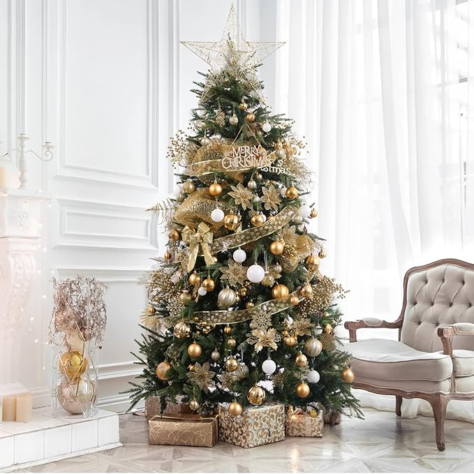 87-Pack Shatterproof Christmas Ball Ornaments Set, Christmas Tree Decorations with Hand-held Gift Package for Xmas Tree Holiday Wedding Party, Gold