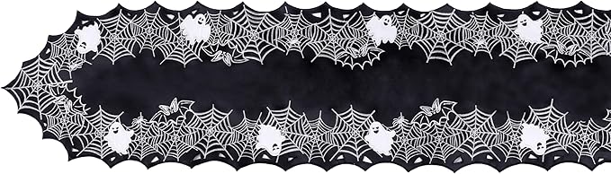 Chlophy Halloween Table Runner Black Spider Web Table Runner Gothic Embroidered for Kitchen Dining Halloween Dรฉcor Home Party Table Decoration 54in