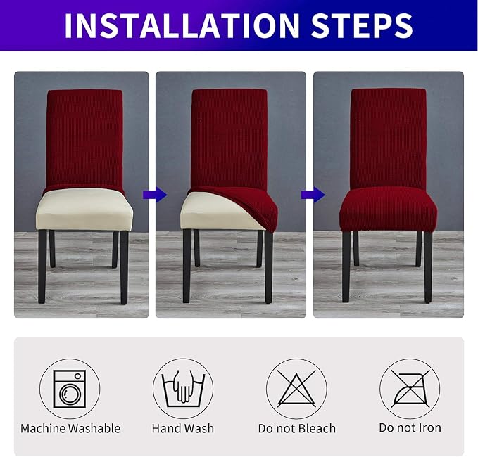 Howhic Stretch Chair Covers for Dining Room Set of 2, Removable Washable Dining Room Chair Covers, Dining Chair Slipcovers Seat Protector, Great for Home and Banquet Decor (Red Dahlia, 2 Pack)