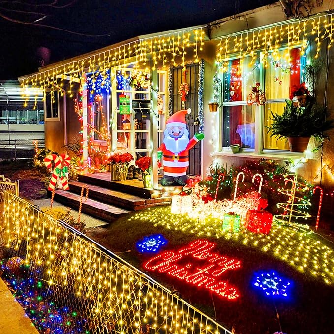 Heceltt Christmas Lights Outdoor, 49FT 480 LED Ice Lights for Outside, 90 Drops Ice String Lights with 8 Modes, Waterproof Timer Memory Hanging Light for Eaves Party Yard Garden(Warm White)