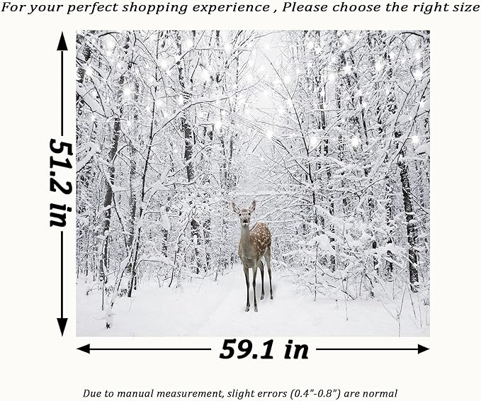 QGHOT Winter Tapestry Wall Hanging Snow Scene Backdrop Winter Wonderland Wall Decor Snowy Forest Wall Art Nature Woodland Deer Tapestry for Bedroom Room Dorm Party Decoration