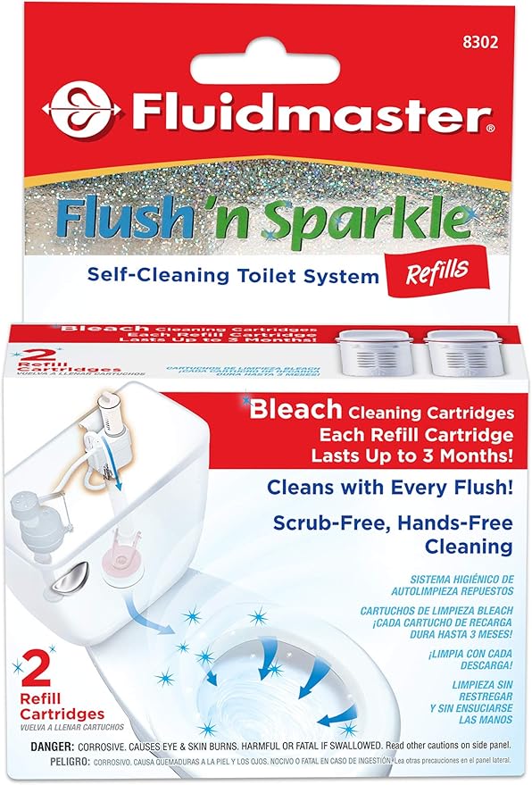 Fluidmaster 8302P8 Flush 'n Sparkle Automatic Toilet Bowl Cleaning System Bleach Replacement Cartridge Refills, 2-Pack