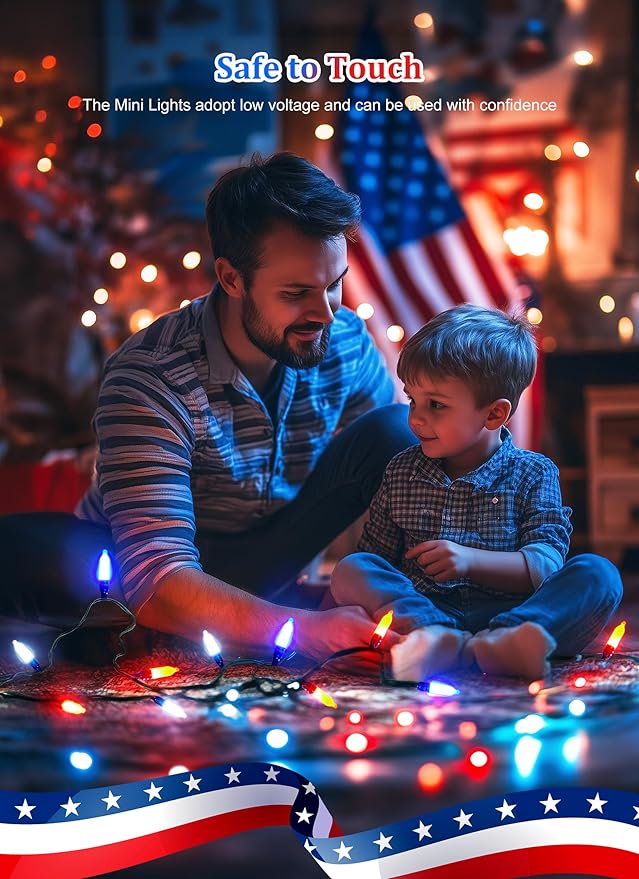 Red White Blue LED Lights - 100 Count 4th July Decoration Connectable Patriotic Mini String Lights Waterproof for Indoor Outdoor Xmas Holiday Party Patio Independence Day Decoration