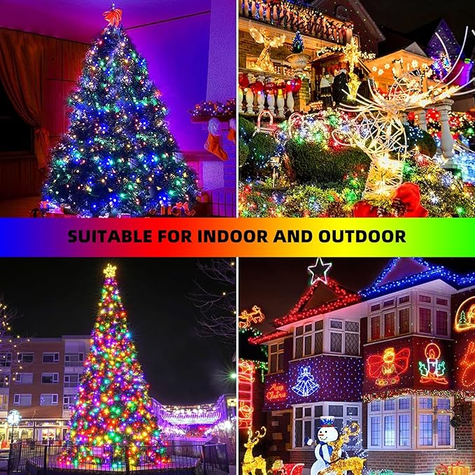 Music Motion Sensor Christmas String Lights 105FT 300 LED,Multicolour Christmas Tree Lights,End to End Plug In 6 Modes Decorative Light, No Timer;Waterproof for Indoor Outdoor Tree Party Decor