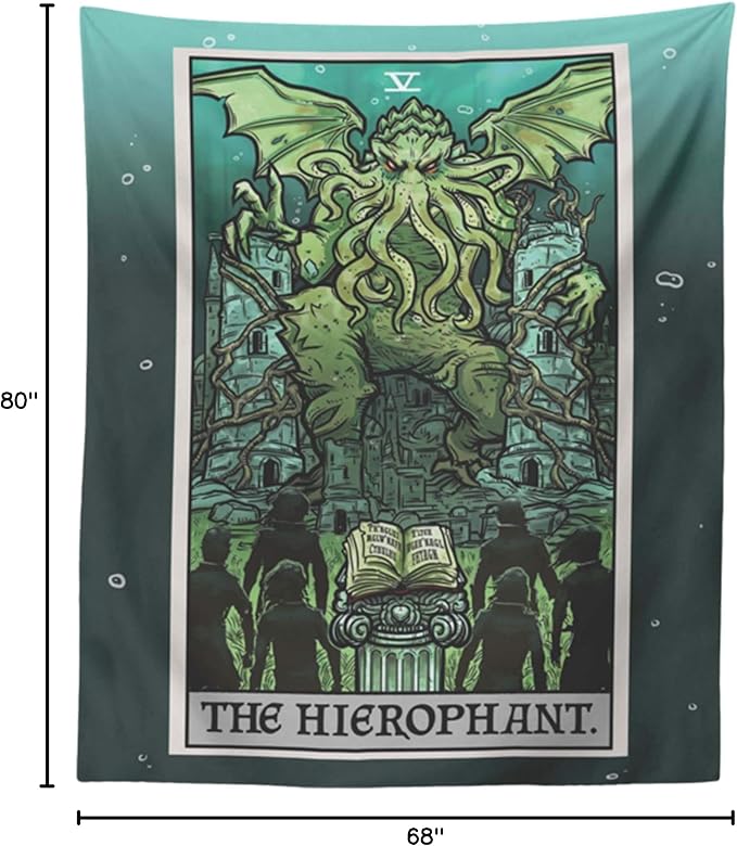 Cthulhu The Hierophant Tarot Card Wall Hanging H.P. Lovecraft Horror Home Decor Halloween Wall Art (80" x 68")