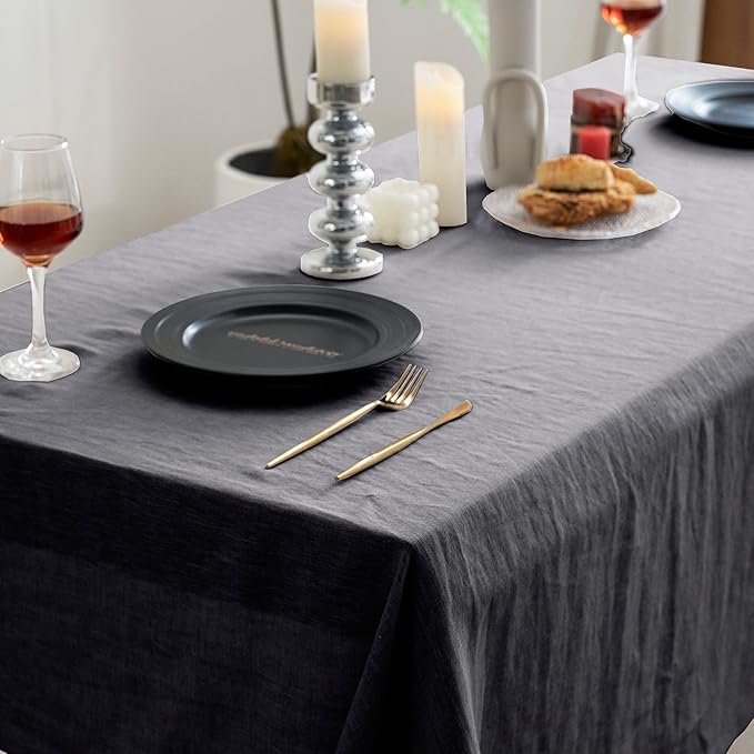 EVERLY 100% Pure Linen Rectangle Tablecloths 60x84Inches for Dining,Buffet Parties,Picnic,Events,Weddings and Restaurants,Decorative Halloween,Thanksgiving Machine Washable Tablecloths-Dark Grey