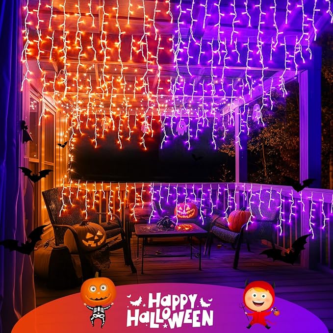 JMEXSUSS 400 LED Color Changing Halloween Lights Outdoor, 38.8ft Orange to Purple Halloween Icicle Lights with Remote, Waterproof String Light Plug in for Outdoor Indoor Party Decor