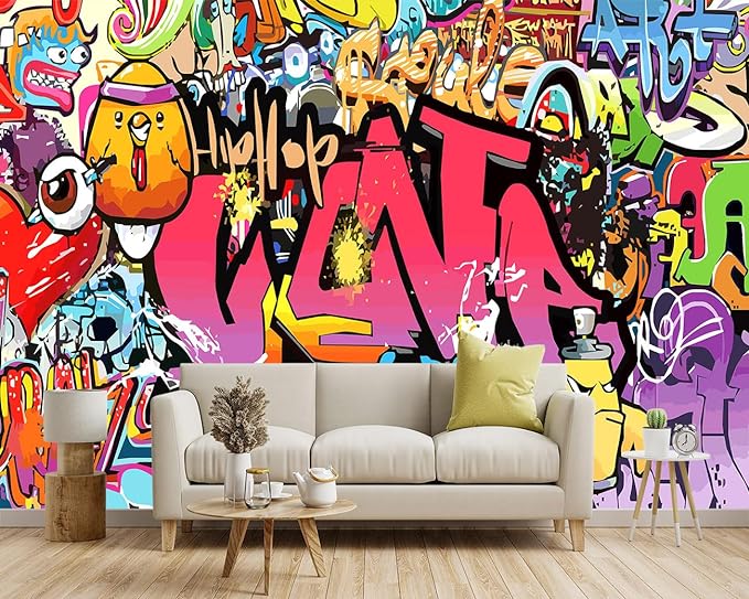 '-Street Art Graffiti Wallpaper Fabric Wallpaper Living Room Bedroom Bathroom Boys Girls Children's Room Abstract Large Wall Mural- 183"x120"( not Peel and Stick)