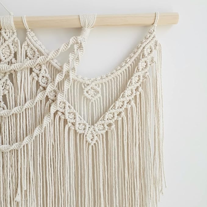 large macrame wall hanging - Boho Tapestry Macrame Wall Decor Art- Chic Bohemian Handmade Woven Tapestry Home Decoration for Bedroom Living Room Apartment Wedding Party - 43"x32" (Beige-fringe)