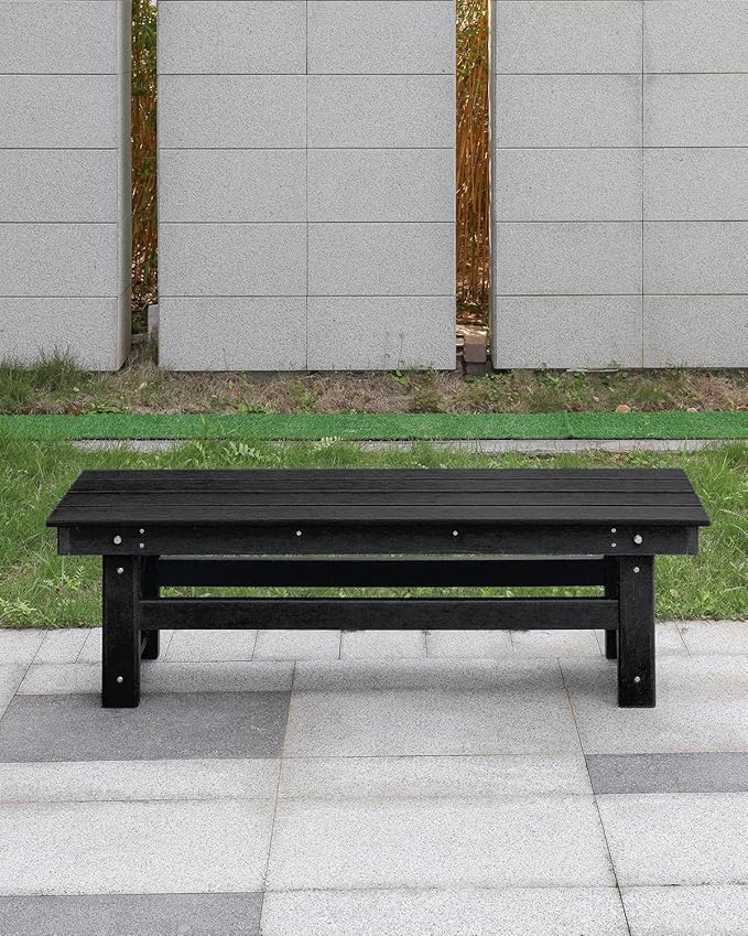 HDPE Outdoor Bench, 55" Patio Bench Outdoor Furniture, Poly Lumber Adirondack Benches, Fade-Resistant HDPE Garden Backless Benches for Park, Poolside, Garden, Porch, Obsidian
