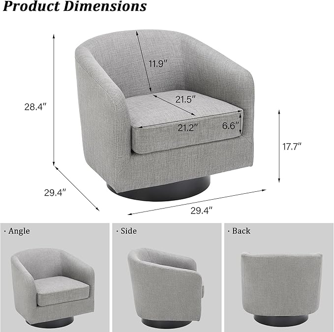 Swivel Barrel Accent Chair, Modern Round Linen Arm Chair for Living Room, Bedroom, Comfy Club Reading Chairs for Adults(Linen Fabric, Light Grey, Set of 4