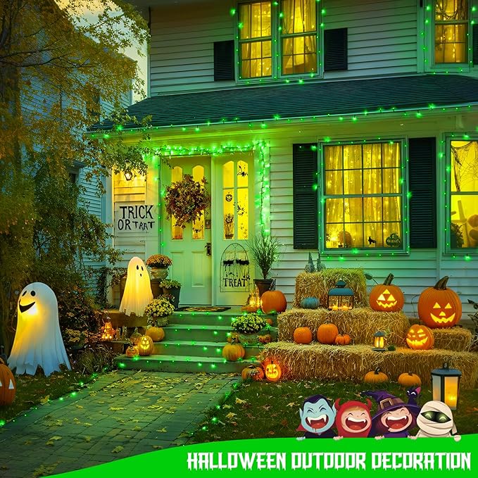 JMEXSUSS 2 Pack Green Solar Lights for Halloween, Each 100 LED 33 FT Green Christmas Lights Outdoor Waterproof, 8 Modes Solar Halloween Light for Outside Christmas Tree Yard Garden Decor