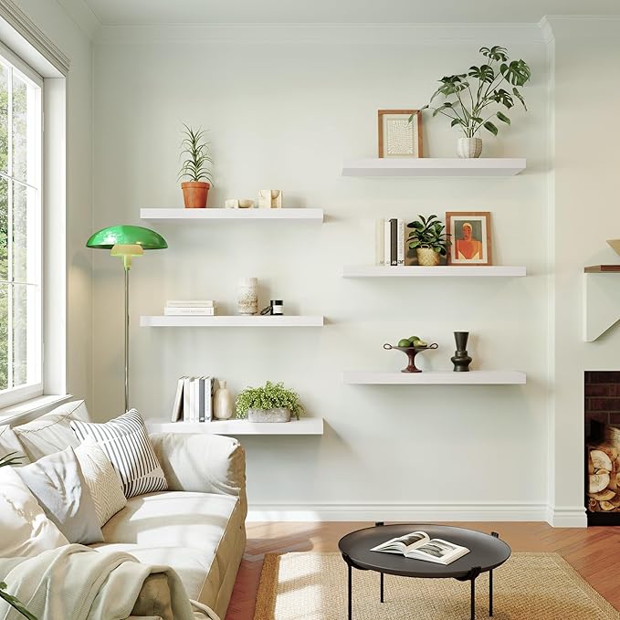 Large Floating Shelves for Wall Set of 3 Wooden Wall Shelves 24 in x 12.75 in x 2 in Room Decor Long Shelf with Invisible Wall Mount Bracket for Bedroom Kitchen Living Room White