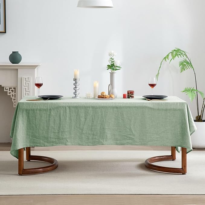 EVERLY Linen Rectangle Tablecloths 60x84 Inches for Dining Room Kitchen Buffet Parties Picnic Events Weddings and Restaurants, Decorative Halloween Thanksgiving Machine Washable Tablecloths-SaGa Green