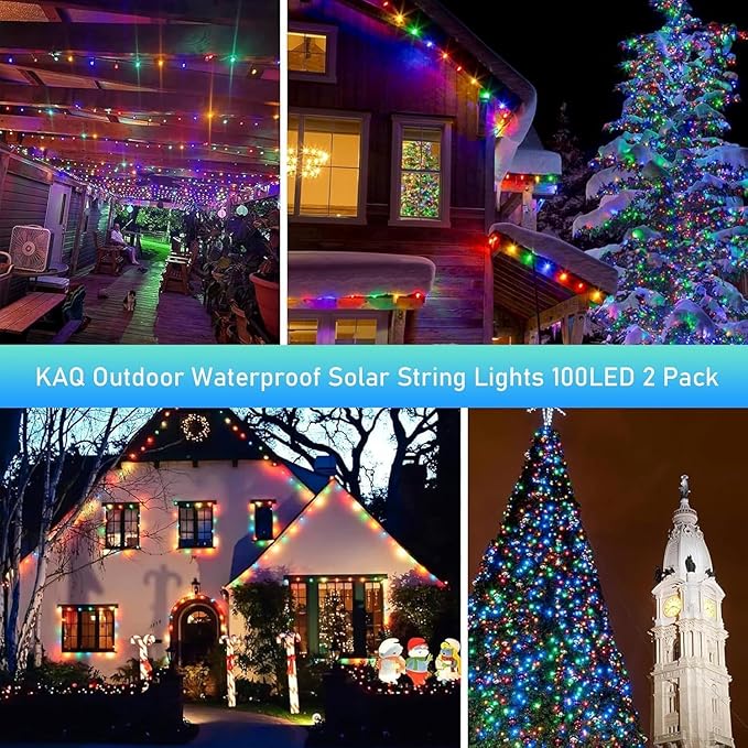 Multicolor Solar String Lights Outdoor Waterproof 2PK 200LED 66FT Twinkle Lights Auto On/Off Solar Powered LED Fairy Light Green Wire with 8 Modes for Christmas Tree Party Decorations (Multicolor)