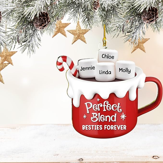 A Blend of Christmas Cheer Personalized Acrylic Ornament โ Custom Name Charms Family Members up to 10 People, Holiday Decoration for Family Members & Friends