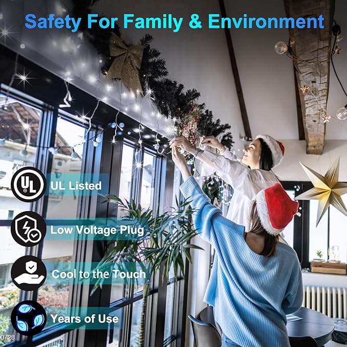 612 LED 60FT Christmas Lights with 136 Drops, 12 Modes Dimmable Cool White Outdoor Hanging Lights with Timer Memory, Waterproof Curtain Lights for Home Bedroom Indoor Tree Window Roof Fence Wedding