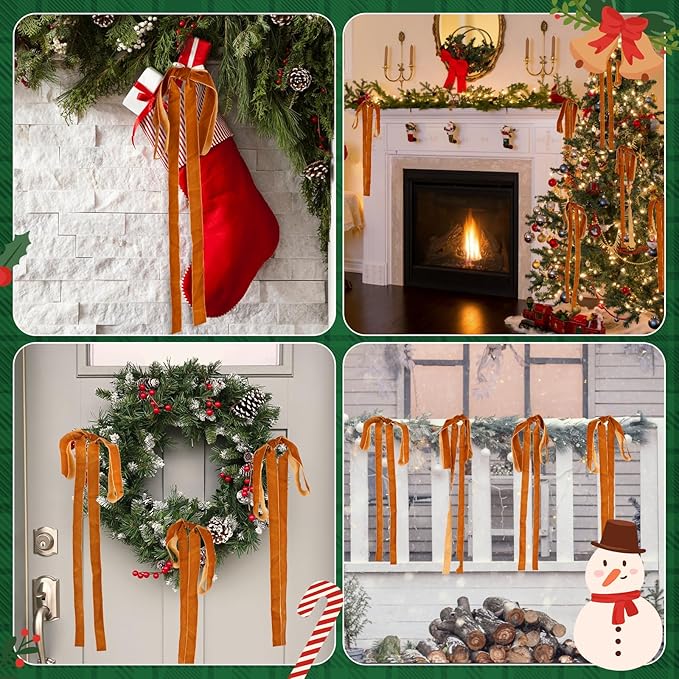 Draupnir 10 Pcs Velvet Christmas Bow 23.62x15.75 inch Velvet Bows for Christmas Tree Topper Staircase Wreath Large Bow for Christmas Indoor Outdoor Decoration(Dark Coffee)