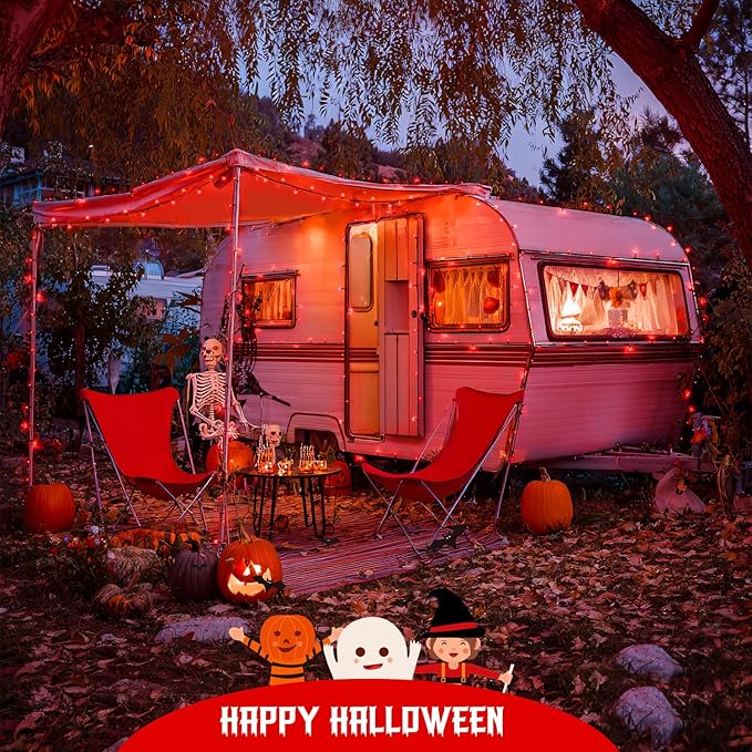 JMEXSUSS 2 Pack Red Solar Lights Outdoor Waterproof, Total 400 LED 151FT Red Halloween Lights, 8 Modes Solar Christmas String Light for Outside Yard Patio Garden Tree Decorations