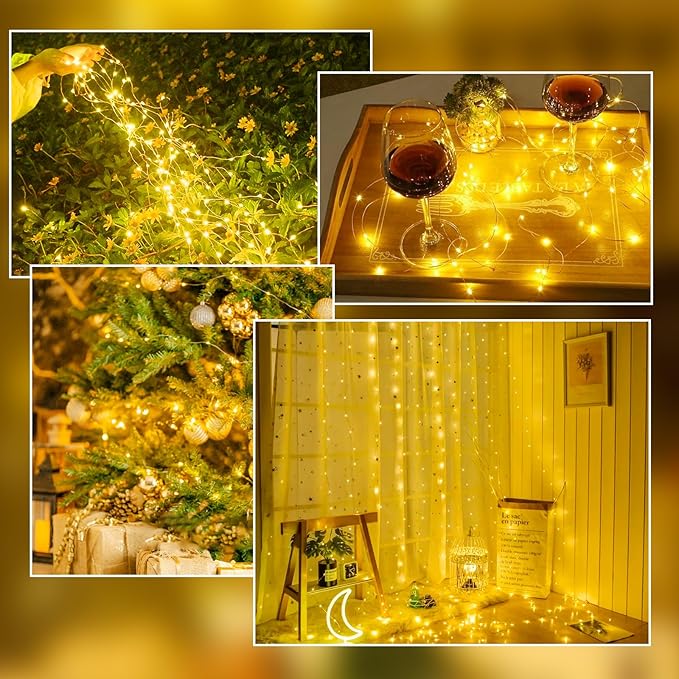 4-Pack Fairy Lights Battery Operated with Remote, Waterproof 33FT 100 LED Battery String Lights Outdoor Indoor, 8 Modes Twinkle Lights with Timer for Bedroom Classroom DIY Christmas Decor (Warm White)