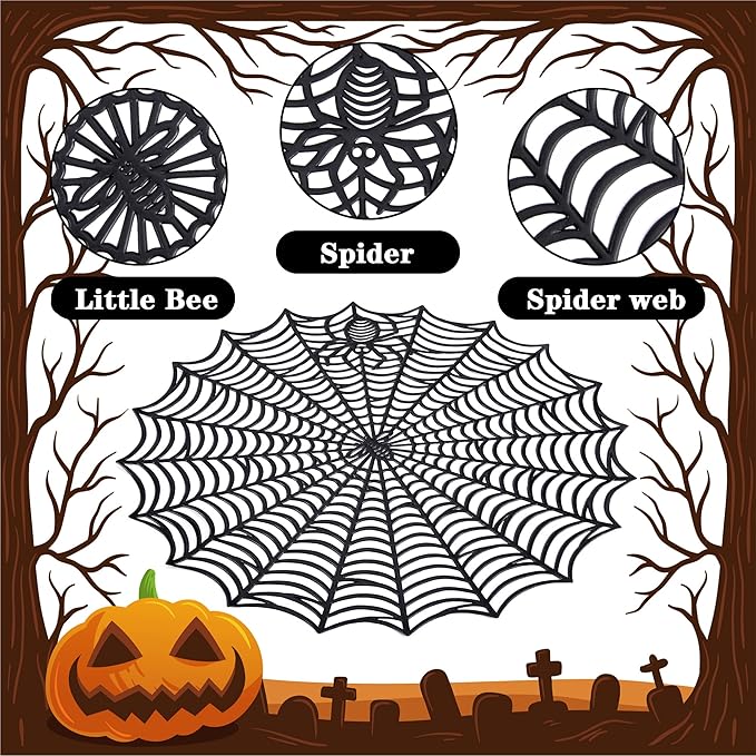 Sfcddtlg 6 Pcs Halloween Spider Web Placemats, 15" Heat Insulation Halloween Placemats Spider Web Table Mats, Hollow Out Spiderweb Coasters Placemat for Dining Table Party Decoration