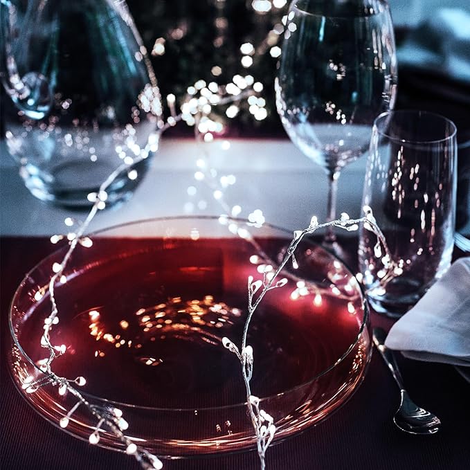 2 Pack Cluster Fairy Lights Battery Operated, Total 20Ft 400 LED Christmas Lights String with Timer 8 Modes Firecracker Fairy Lights Waterproof for Wreath Tree Wedding Gift Decor (Cool White)