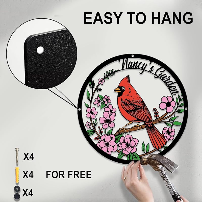 Personalized Name Garden Cardinal Metal Signs with Stake, Custom Family Name Yard Decor for Outdoor Outside, Cardinal Lawn Patio Stake Gardening Enthusiasts Grandmothers Gift