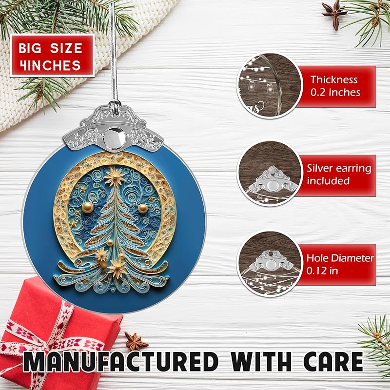 2025 Christmas Ornament, Stained Glass Effections, Christmas Tree 4 Inch Acrylic Ornament Art, White Elephant Gifts Car Interiors Decors, Christmas Decor (Quilling Tree 3)