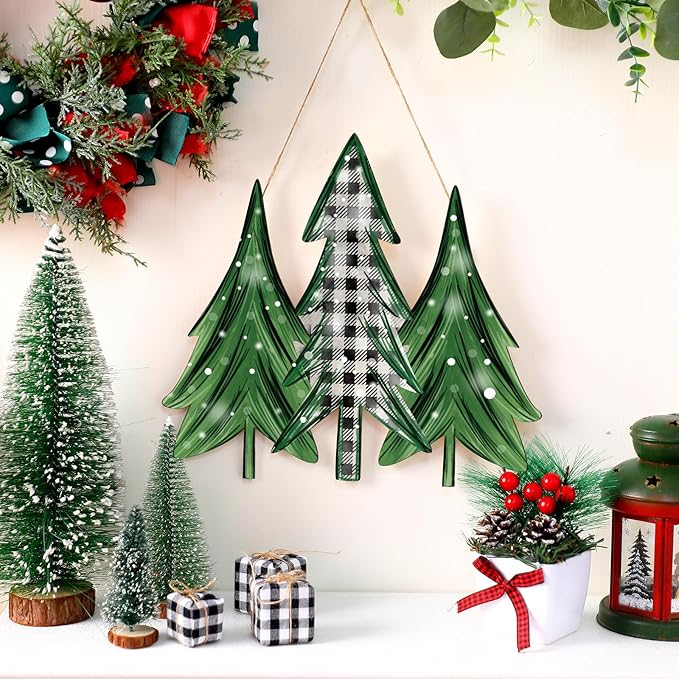 Boao Christmas Tree Wooden Decoration Welcome Door Sign Wooden Hanging Sign Winter Christmas Door Hanger Farmhouse Winter Xmas Home Wall Front Porch Decoration