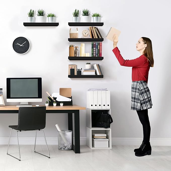 Sorbus Floating Shelves for Wall, Bathroom Shelves Wall Mounted for Kitchen, Bedroom, Living Room, Bathroom Storage, Over Toilet, Hanging Book Shelf for Wall Home Decor (Black, 5 Pack)