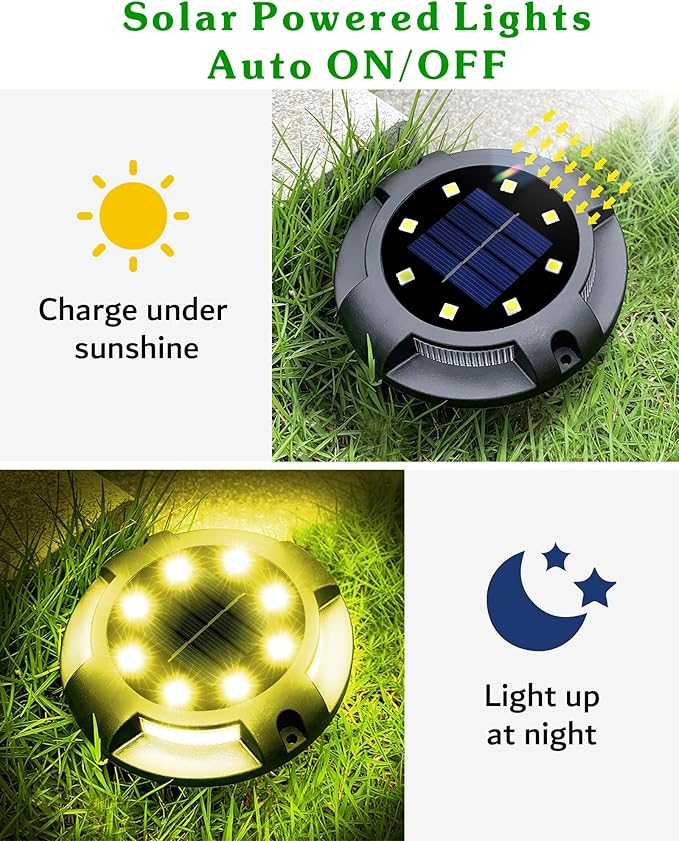 Biling Solar Ground Lights Uplight Sidelight, 12 Packs Bright Solar Outdoor Lights Waterproof for Yard Pathway Driveway Garden Poolside (Warm White)