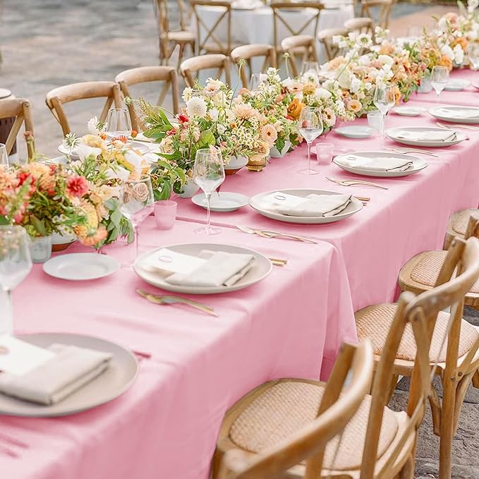 sancua 2 Pack Pink Tablecloth 60 x 102 Inch, Rectangle Table Cloth for 6 Feet Tables - Stain and Wrinkle Resistant Washable Polyester Table Cover for Dining Tables, Buffet Parties and Camping
