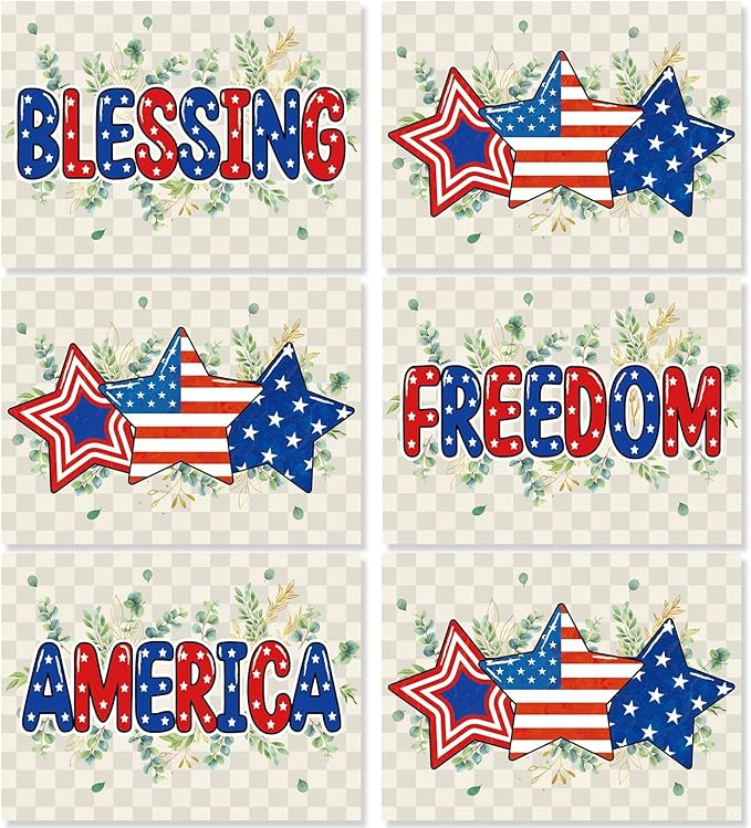 Veterans Day Placemats Set of 6 4th of July Patriotic American Flag Stars Plastic Table Mats Eucalyptus Election Day Memorial Place Mats Table Decoration for Indoor Outdoor Party Kitchen Dining