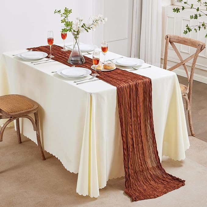 12 Pack Terracotta Cheesecloth Table Runner 10FT Long Boho Gauze Table Runner Rustic Sheer Runner for Wedding Bridal Baby Shower Birthday Party Table Decor Fall Thanksgiving Christmas Decor
