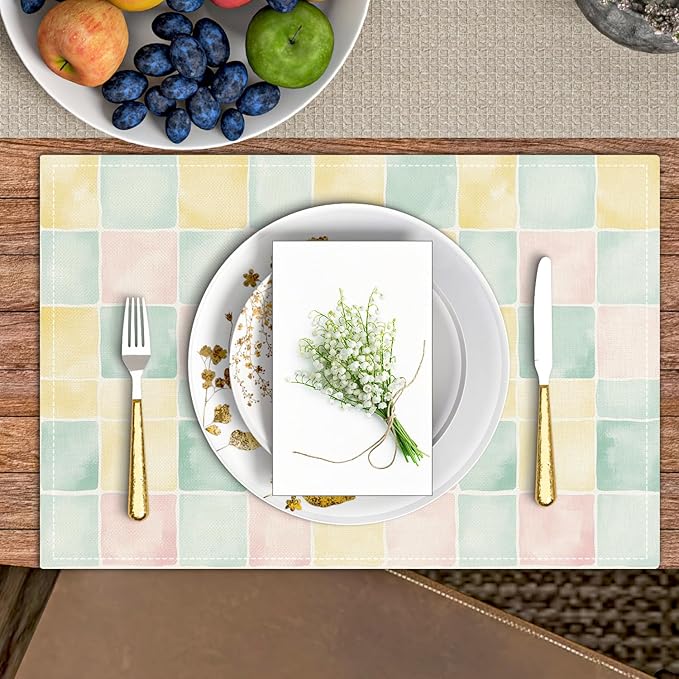 Watercolor Placemats Set of 4, Colorful Table Mat for Home Kitchen, Restaurants, Outdoor Linen Washable Place Mats 12x18 inch Party Event Dining Decoration-12