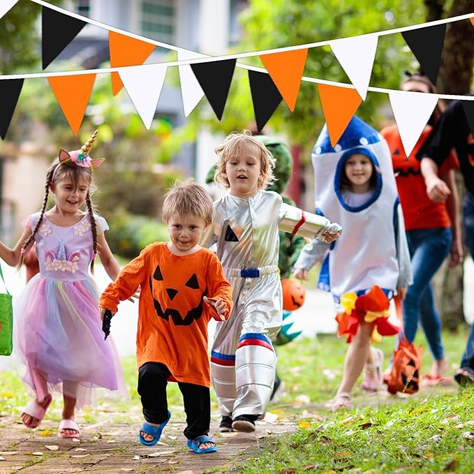 MARFOREVER Orange Black White Halloween Pennant Banner, 30Pcs Fabric Triangle Flags Bunting Garland Halloween Hanging Decorations for Garden Baby Shower Thanksgiving Wedding Outdoor Indoor Supplies