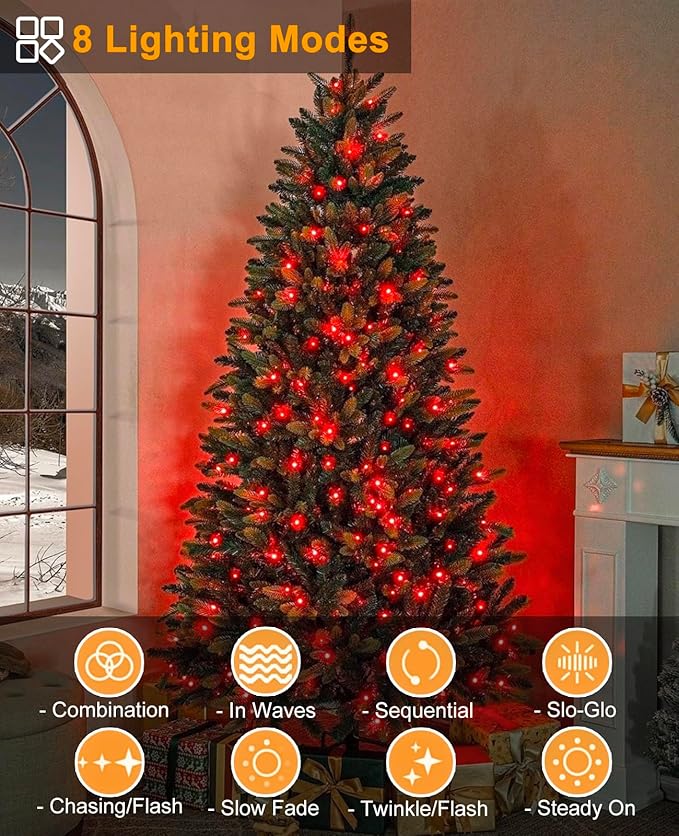 80FT 240 LED Christmas Lights, Connectable Christmas Tree Lights for Outdoor/Indoor, Waterproof & 8 Modes & Timer, Green Wire String Light for Home Garden Xmas Party Holiday Decorations, Red