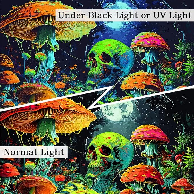 Xiaoput Blacklight Skull Wall Art, Black Light Skeleton Tapestry for Bedroom, UV Reactive Neon Gothic Tapestry for Men, Glow in Dark Trippy Forest Wall Hanging for Home Decor 60x40IN