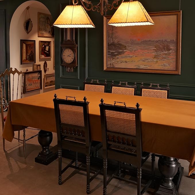 Thanksgiving Tablecloth, Velvet Waterproof Table Cloth for Dining Parties Halloween Fall Wedding (Caramel, Rectangle, 54'' x 72'')