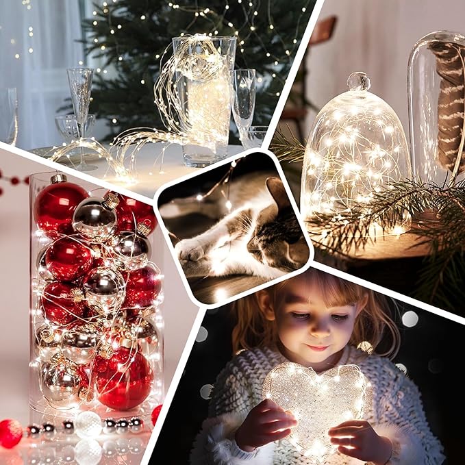 4 Pack 100 LED Fairy Lights Battery Operated with Timer & Remote, 33FT Waterproof Twinkle Lights Indoor Outdoor, Fairy String lights for Bedroom Classroom DIY Wedding Christmas Decorations, Cool White